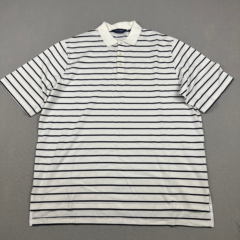 Polo Golf Ralph Lauren Shirt Men 2XL Blue White Stripe Short Sleeve Pima XXL